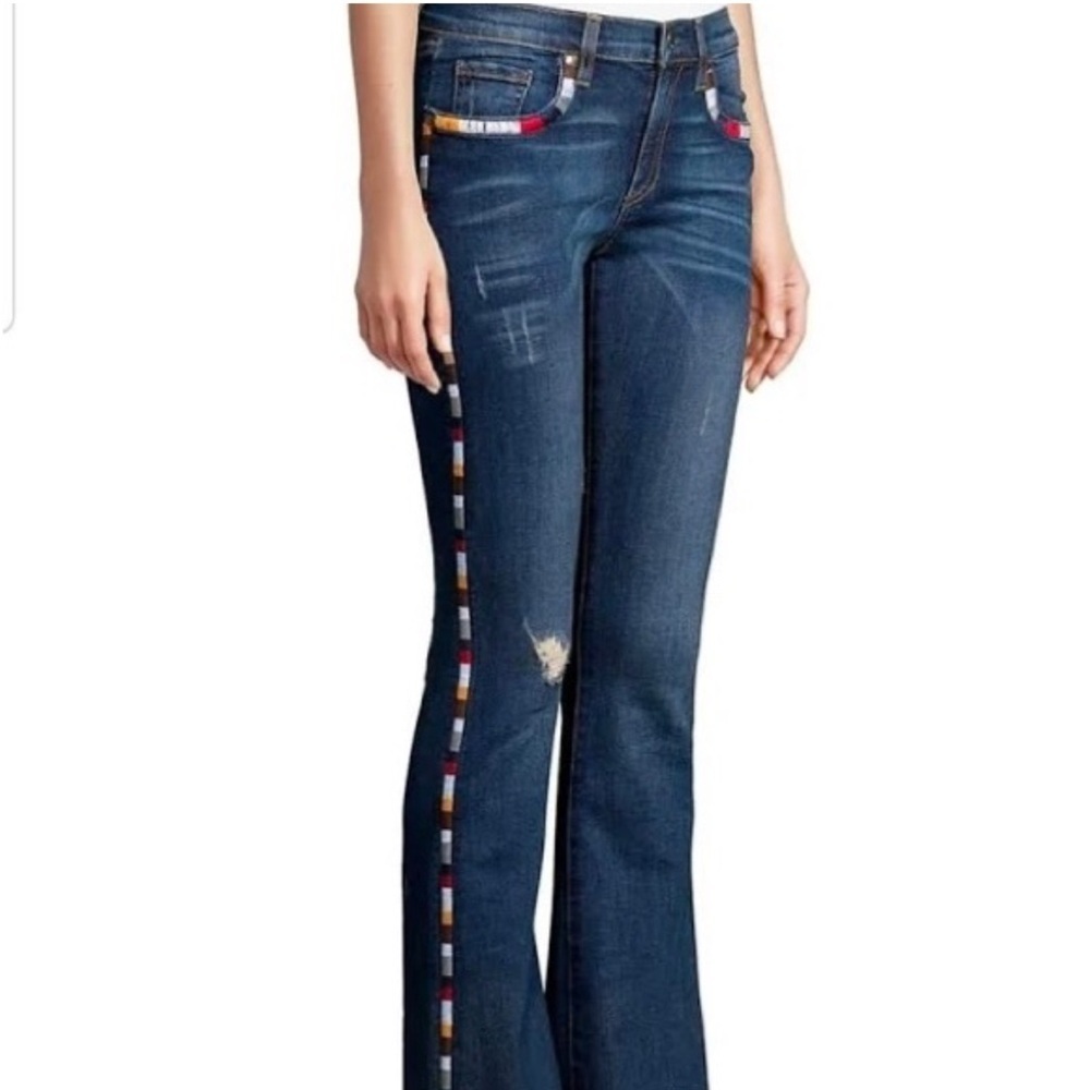 Miss Me Vintage Women 24 Distressed Denim Embroidered Boho Mid-Rise Flare Jeans